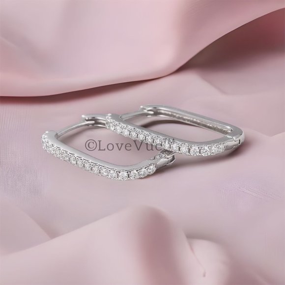 1.8mm Diamond Brilliant Cut Paperclip Hoop Earrings - Picture 4 of 13